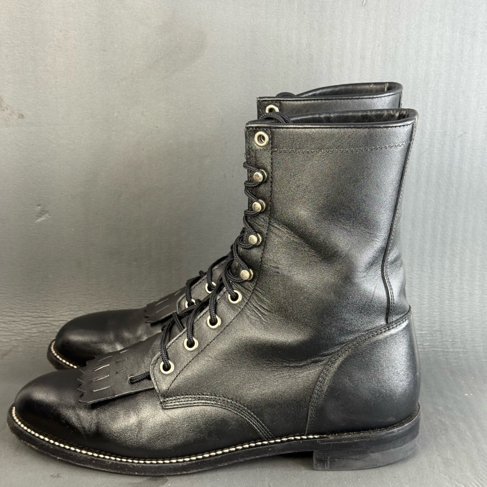 Justin Boots  Black Lace Up Kiltie western cowboy boots women size 8.5 - Picture 3 of 8